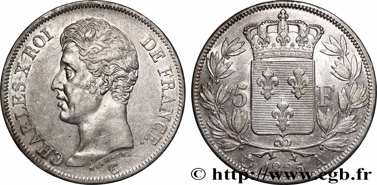 5 francs Charles X, 1er type 1825 Paris F.310/2 TTB+ 