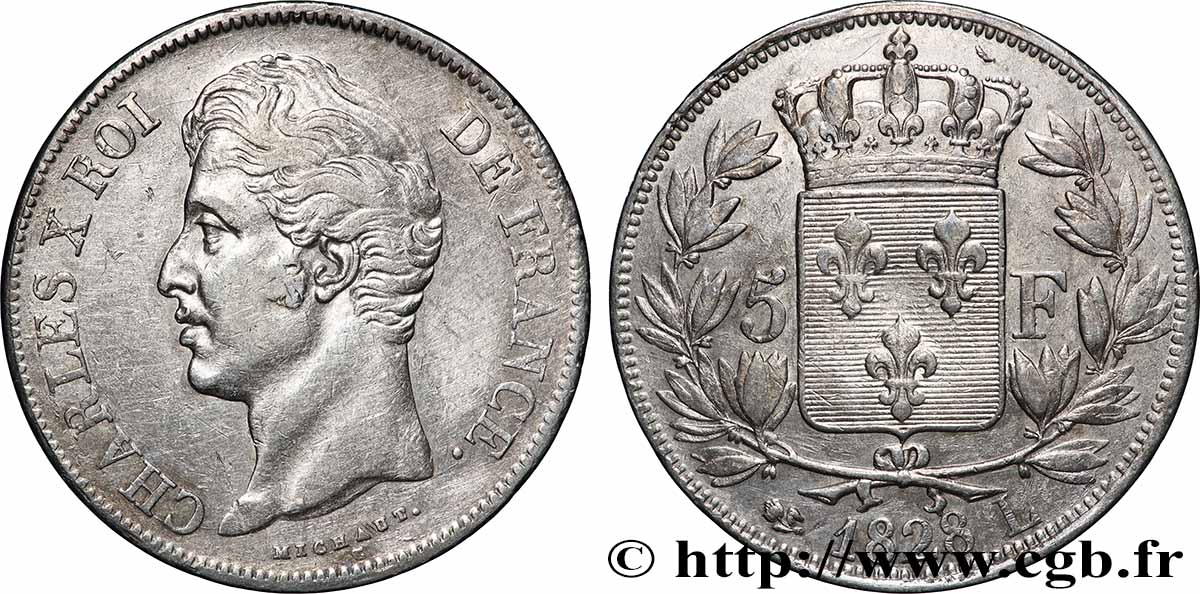 5 francs Charles X, 2e type 1828 Bayonne F.311/21 TTB 