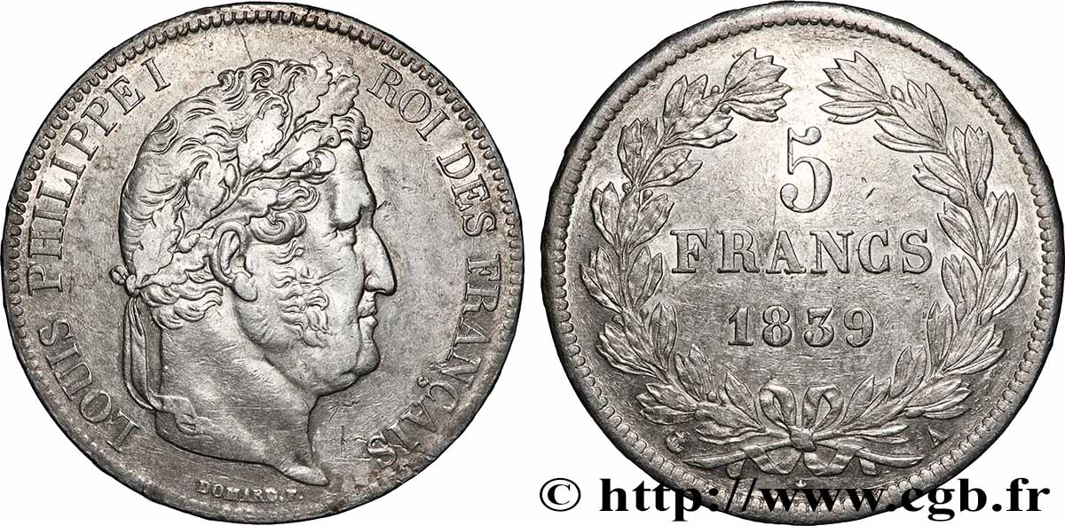 5 francs, IIe type Domard 1839 Paris F.324/75 TTB+ 