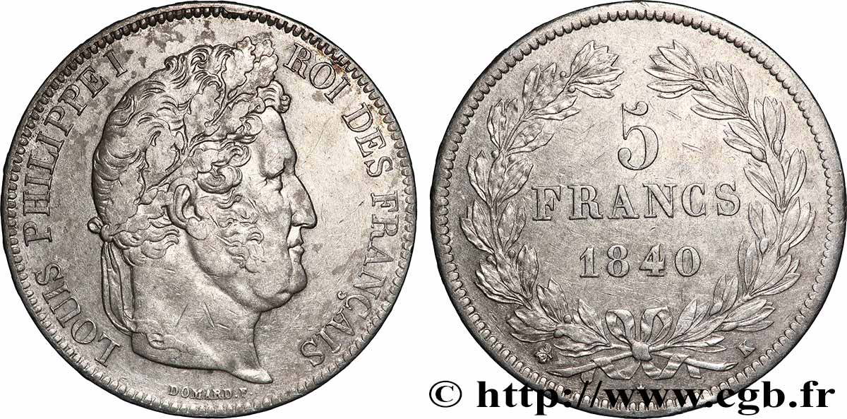 5 francs IIe type Domard 1840 Bordeaux F.324/87 TTB 