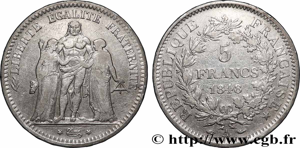 5 francs Hercule, IIe République 1848 Paris F.326/1 VF 