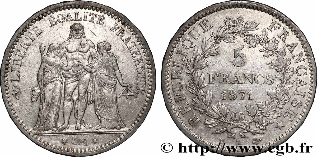 5 francs Hercule, dite “Camélinat” 1871 Paris F.334/3 XF 