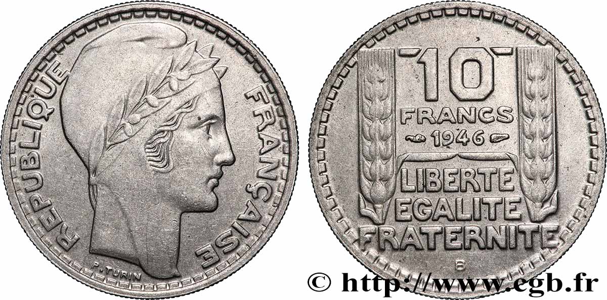 10 francs Turin, grosse tête, rameaux longs 1946 Beaumont-Le-Roger F.361/4 SUP 