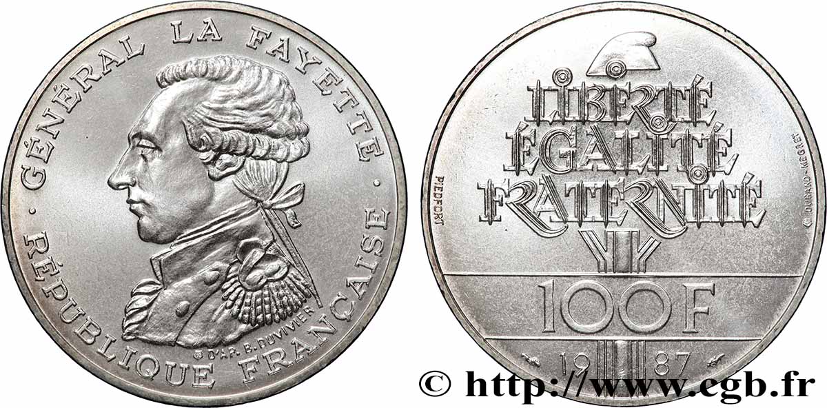 Piéfort Brillant Universel de 100 francs Égalité - La Fayette 1987 Pessac GEM.236 P1 FDC 