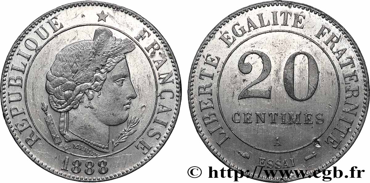 Essai-piéfort de 20 centimes Merley 1888  GEM.50 EP1 AU 