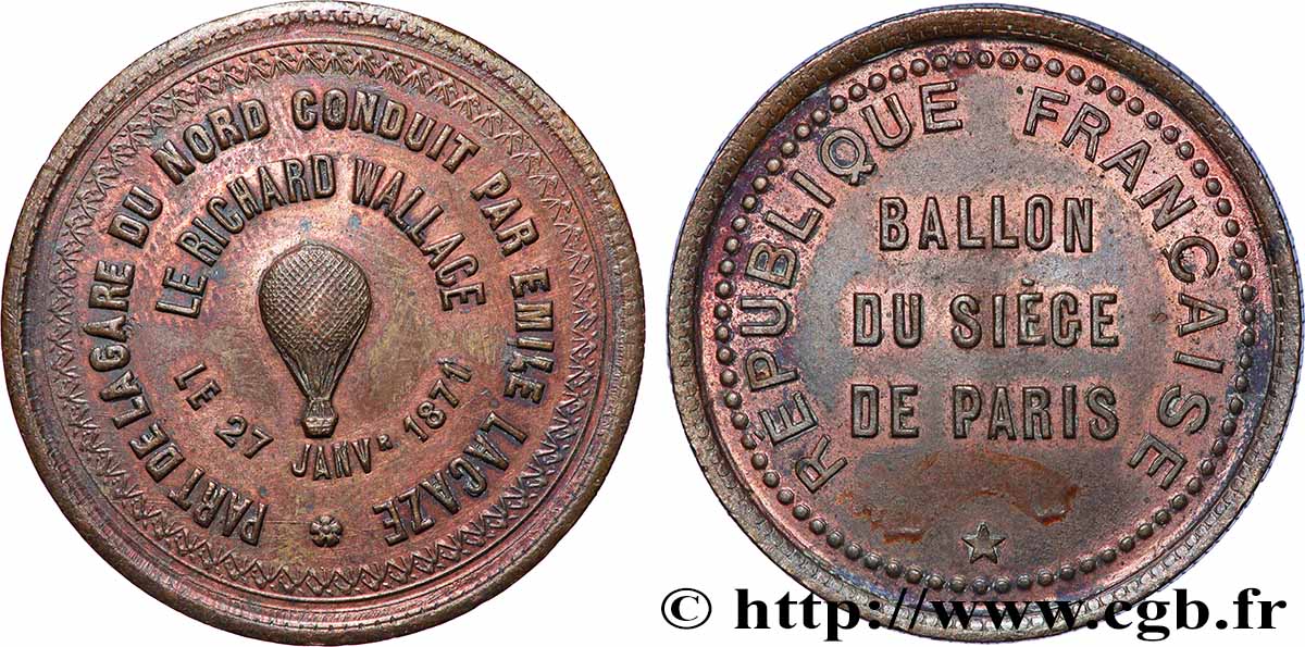 Module de 10 centimes, ballon &nbsp;Le RICHARD WALLACE&nbsp; 1871 Paris  SUP 