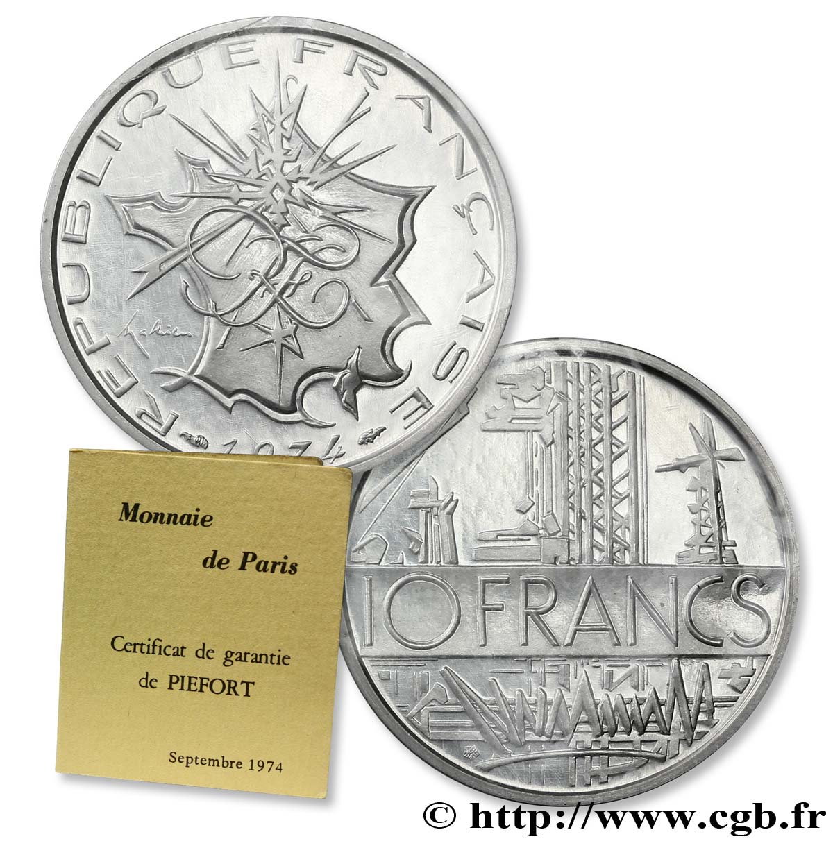 Piéfort argent de 10 francs Mathieu 1974 Pessac F.365/2P FDC70 