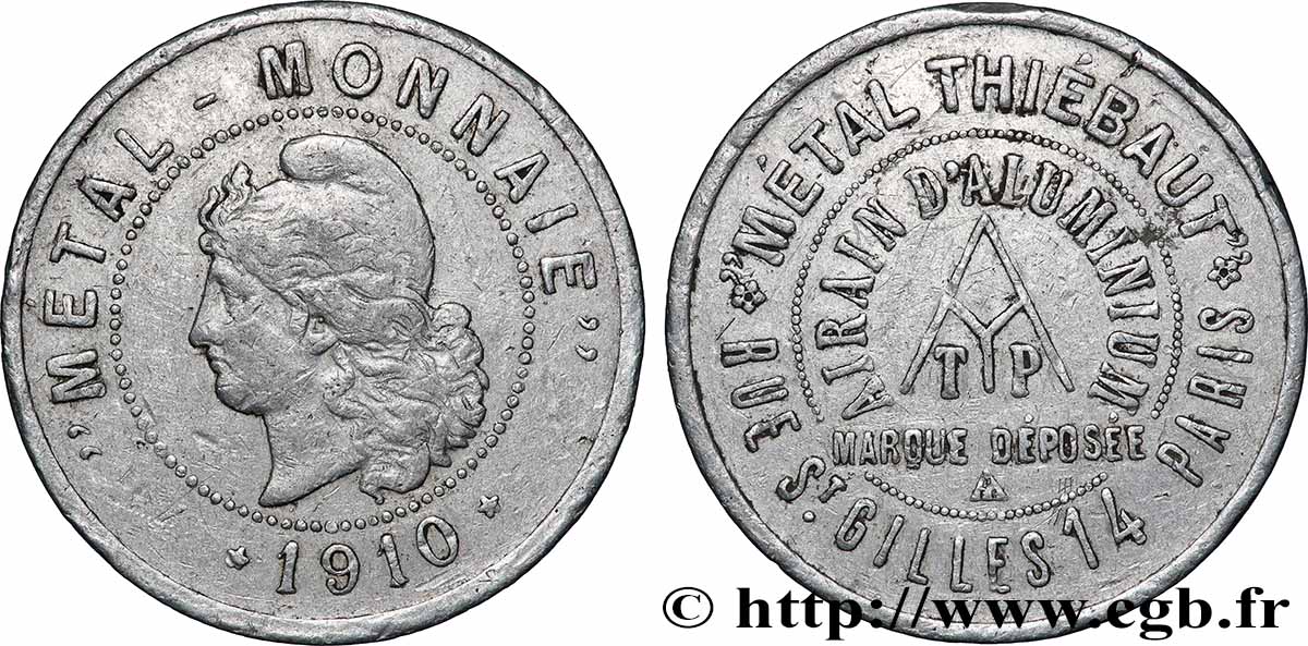 Essai au module de 10 centimes, Métal-Monnaie 1910 Paris GEM.manque  XF 