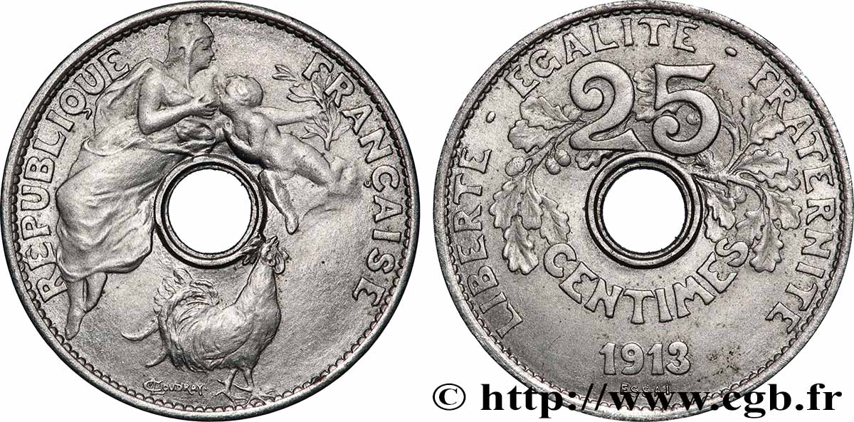Essai de 25 centimes par Coudray, grand module 1913 Paris GEM.68 1 MS62 