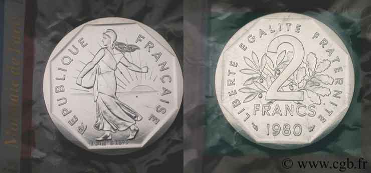 Piéfort argent de 2 francs Semeuse, nickel 1980 Pessac F.272/4P FDC70 