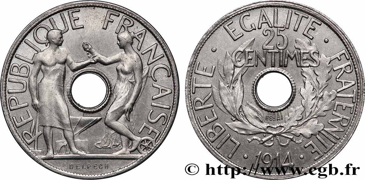 Essai de 25 centimes par Delpech, grand module 1914 Paris GEM.69 1 SPL63 