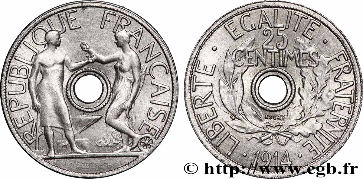 Essai de 25 centimes par Delpech, petit module 1914 Paris GEM.69 2 SPL63 