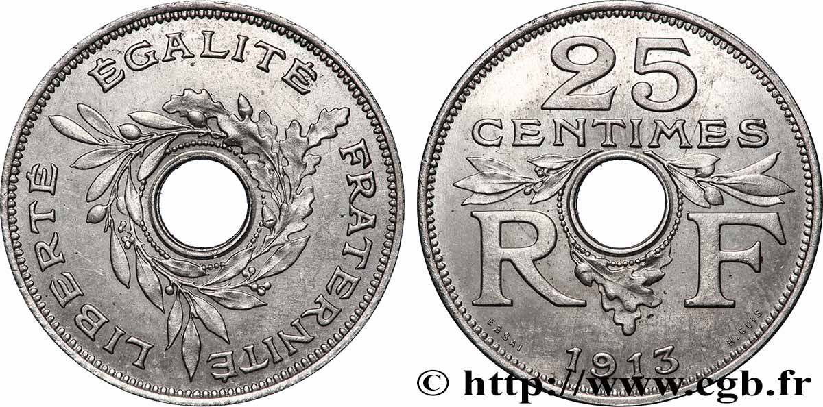 Essai de 25 centimes par Guis, grand module 1913 Paris GEM.71 2 SUP+ 