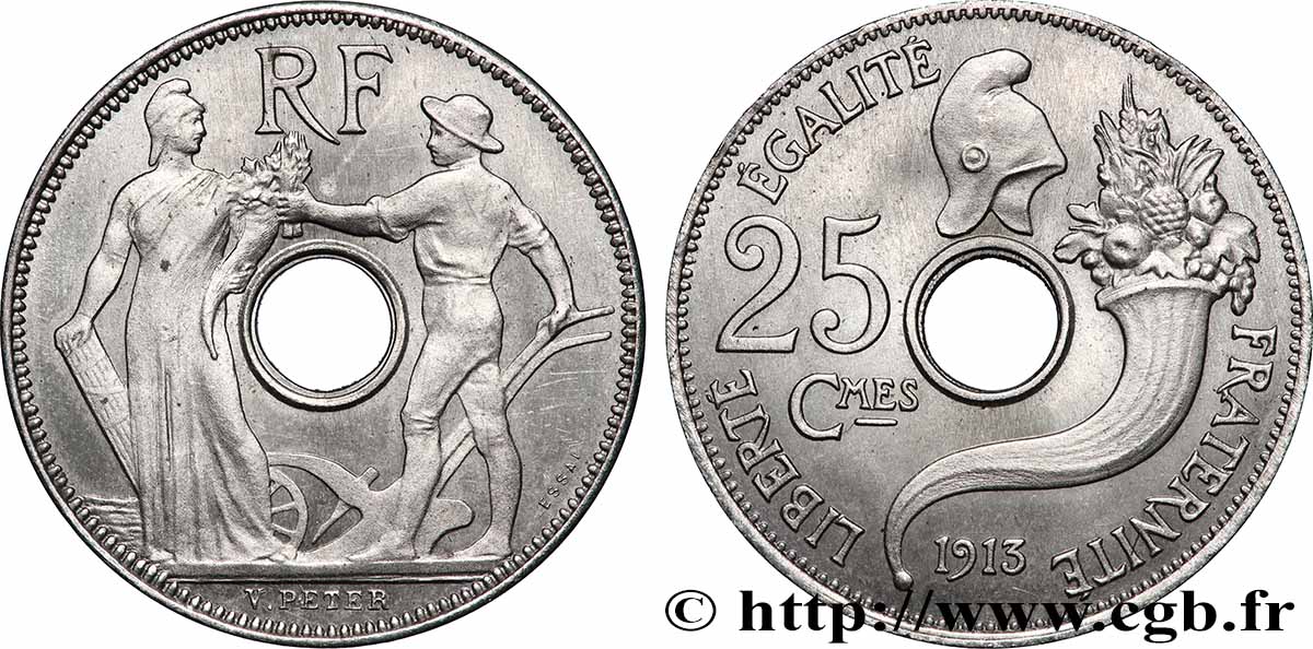 Essai de 25 centimes par Peter, grand module 1913 Paris GEM.72 2 SPL 