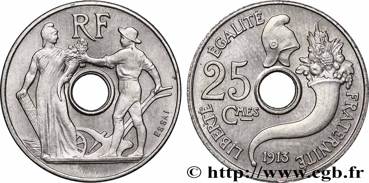 Essai de 25 centimes par Peter, petit module 1913 Paris GEM.72 3 MS 