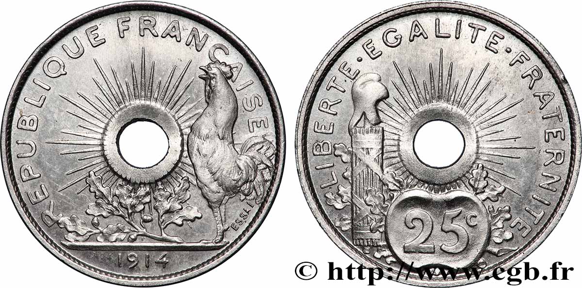 Essai de 25 centimes par Pillet, grand module 1914 Paris GEM.73 7 SUP+ 