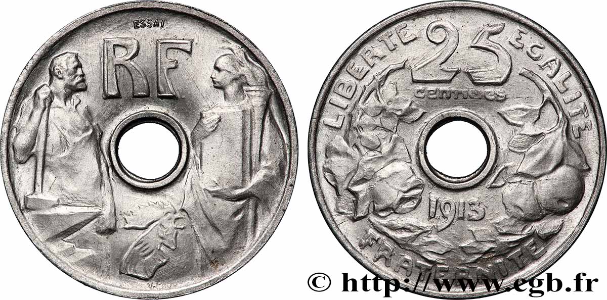 Essai de 25 centimes par Prouvé, grand module 1913 Paris GEM.74 1 SPL 