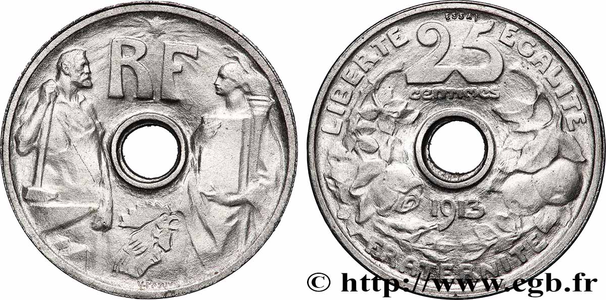 Essai de 25 centimes par Prouvé, petit module 1913 Paris GEM.74 2 SPL 