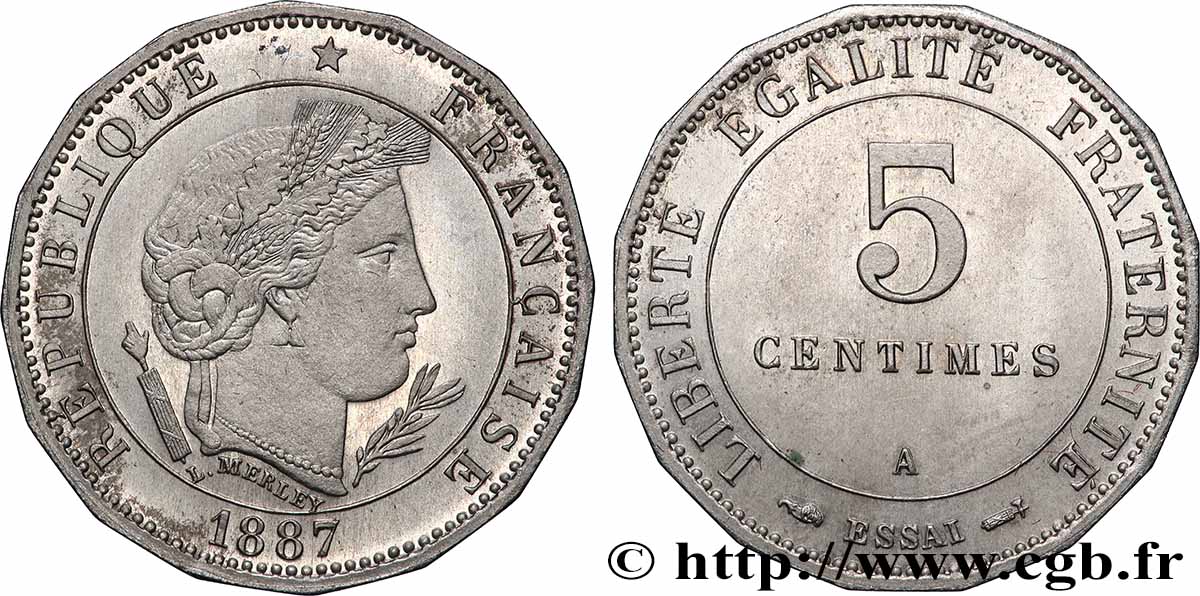 Essai de 5 centimes Merley, 16 pans 1887 Paris GEM.13 4 SPL 