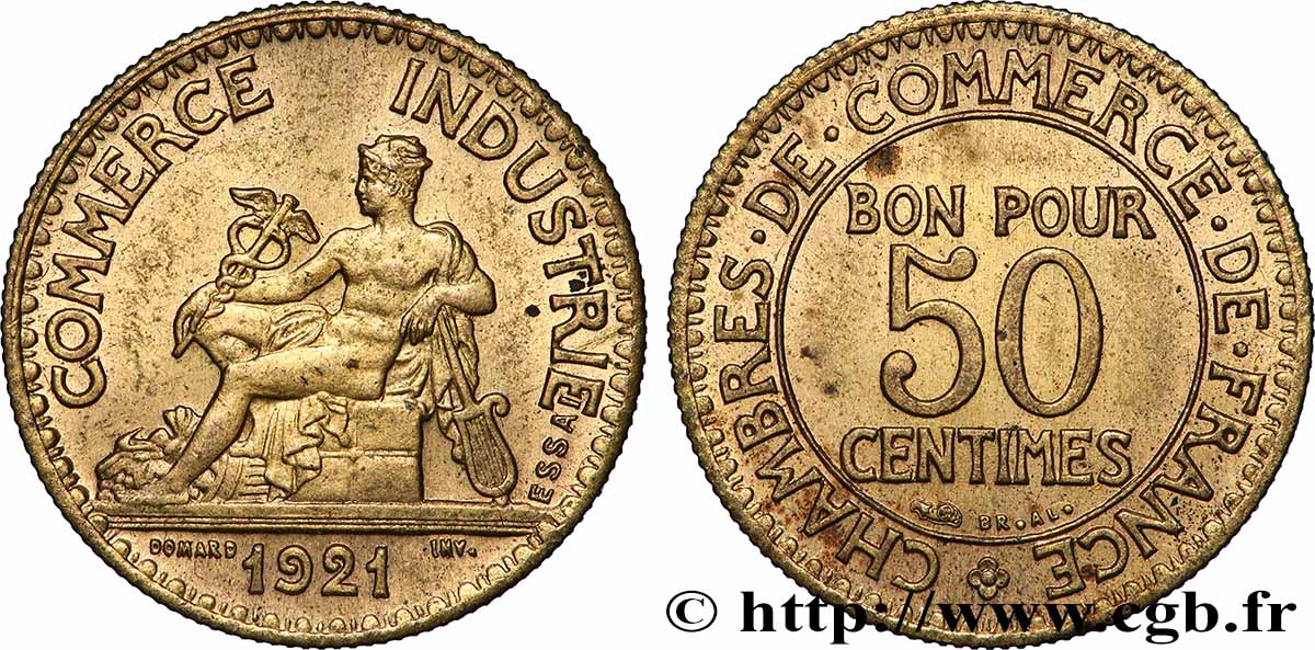 Essai de 50 centimes Chambres de Commerce 1921 Paris F.191/2 SUP+ 