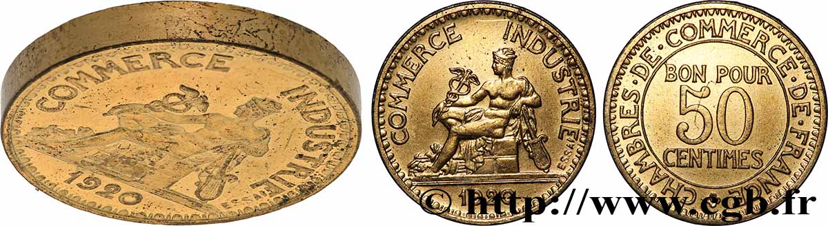 Essai-piéfort de 50 centimes Chambres de commerce 1920 Paris GEM.82 EP MS 
