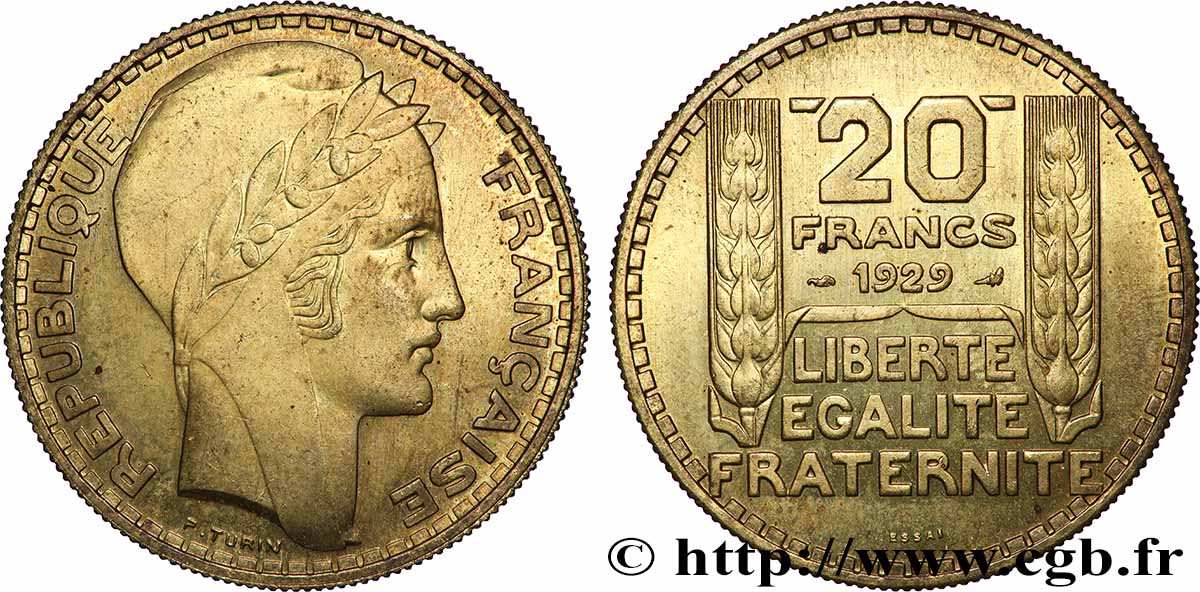Essai de 20 francs Turin en bronze-aluminium 1929 Paris GEM.199 5 SUP62 