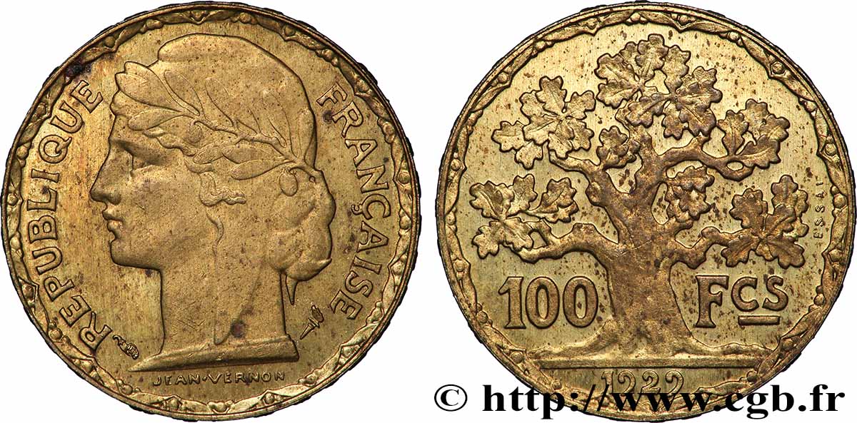 Concours de 100 francs or, essai de Vernon en bronze-aluminium 1929 Paris GEM.284 4 SUP 
