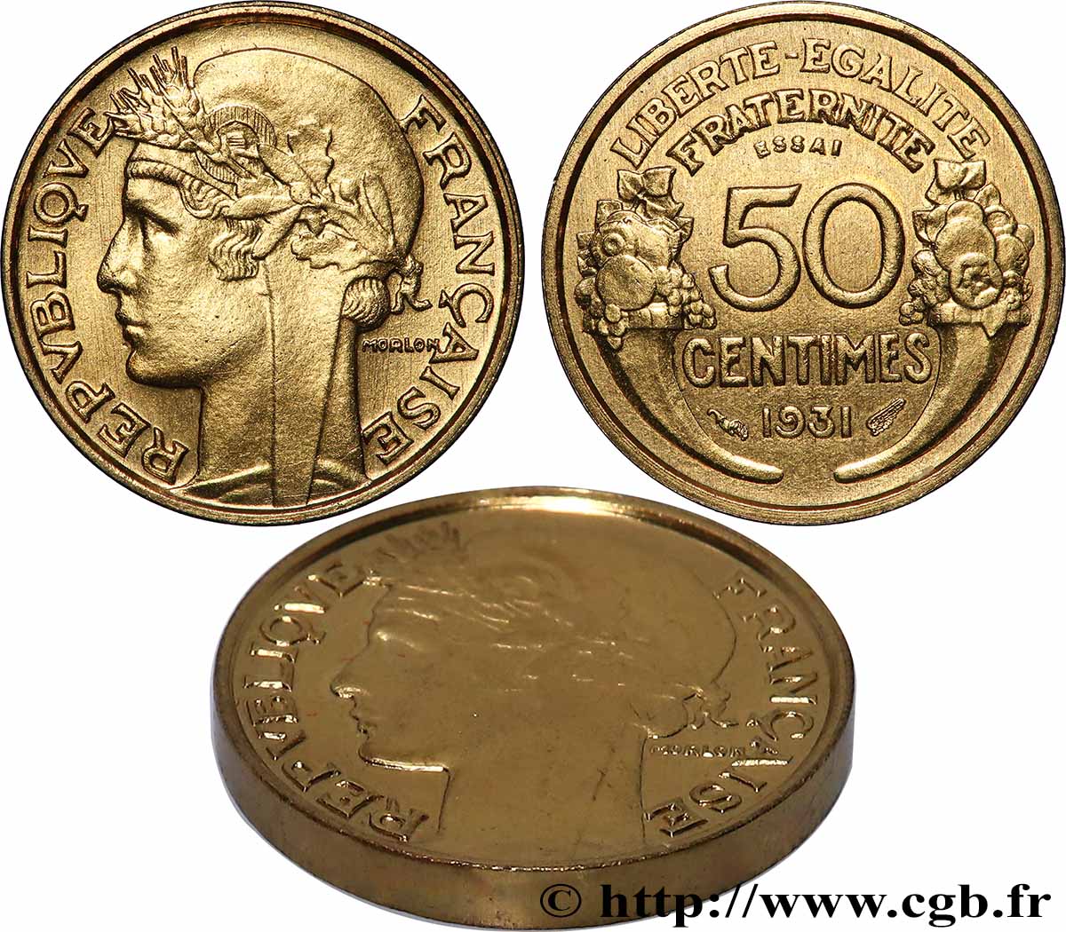 Essai-piéfort de 50 centimes Morlon, avec raisin, sans fruit 1931  GEM.84 EP SPL 