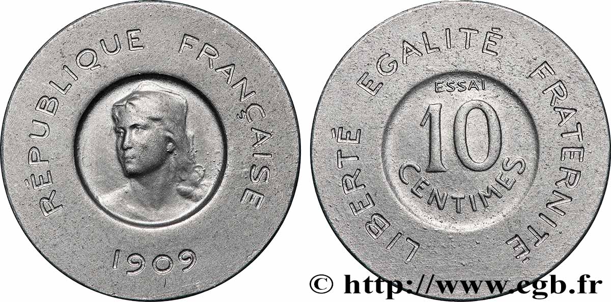 Essai de 10 centimes Rude en aluminium 1909 Paris GEM.35 5 SPL 