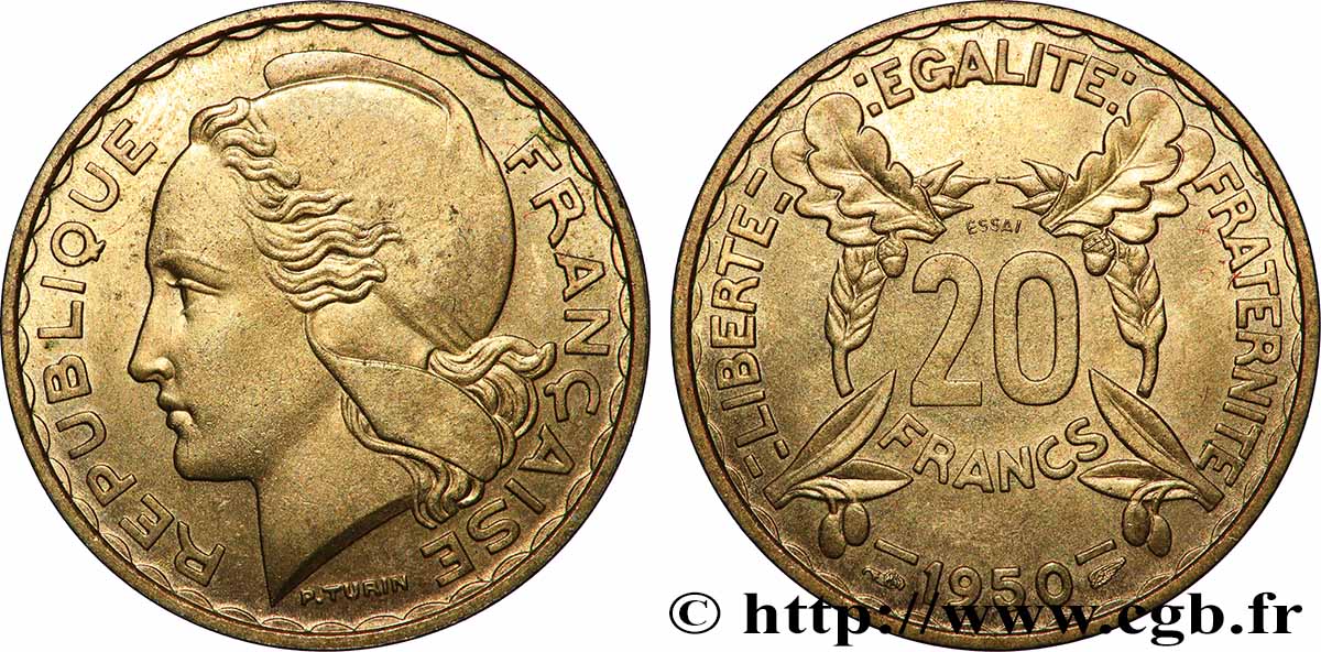 Essai du concours de 20 francs par Turin 1950 Paris GEM.210 2 SPL 