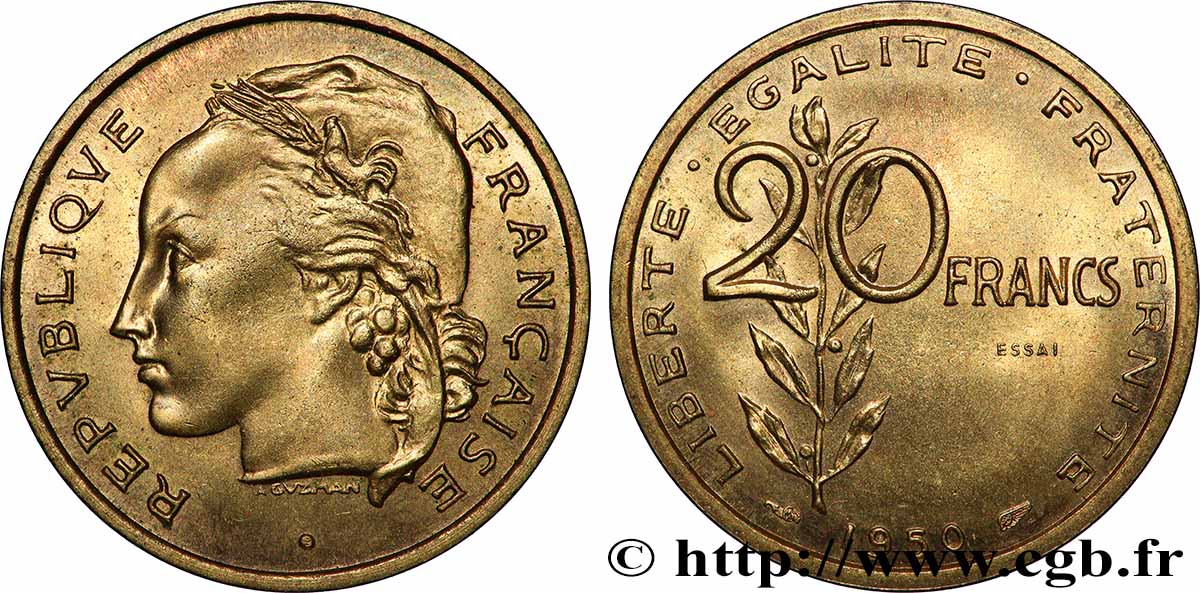 Essai du concours de 20 francs par Guzman 1950 Paris GEM.207 2 SPL 