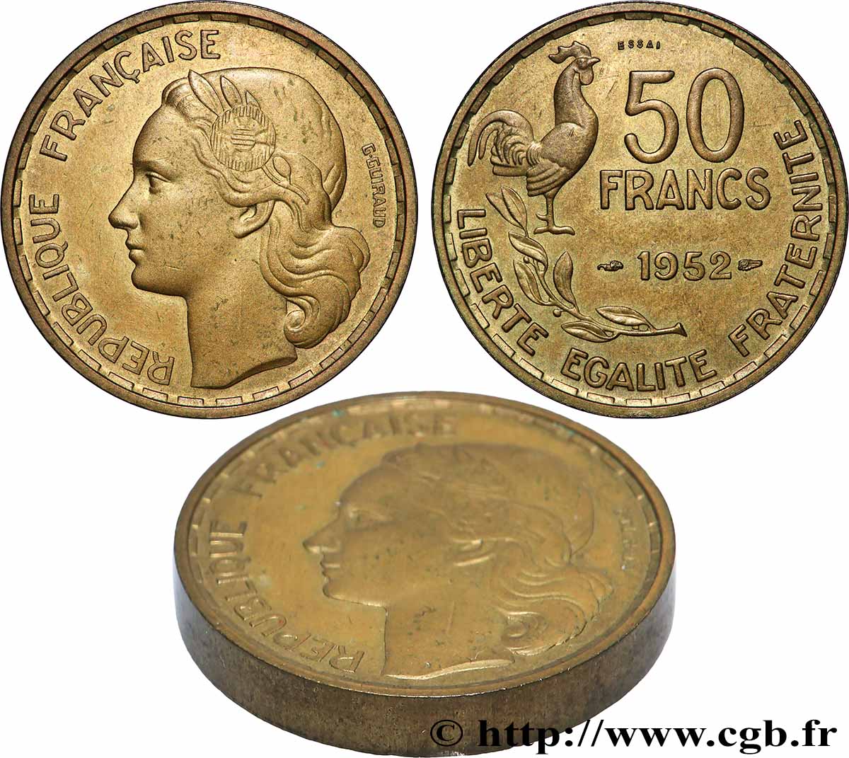 Essai-piéfort au double de 50 francs Guiraud 1952 Paris GEM.221 EP1 MS 