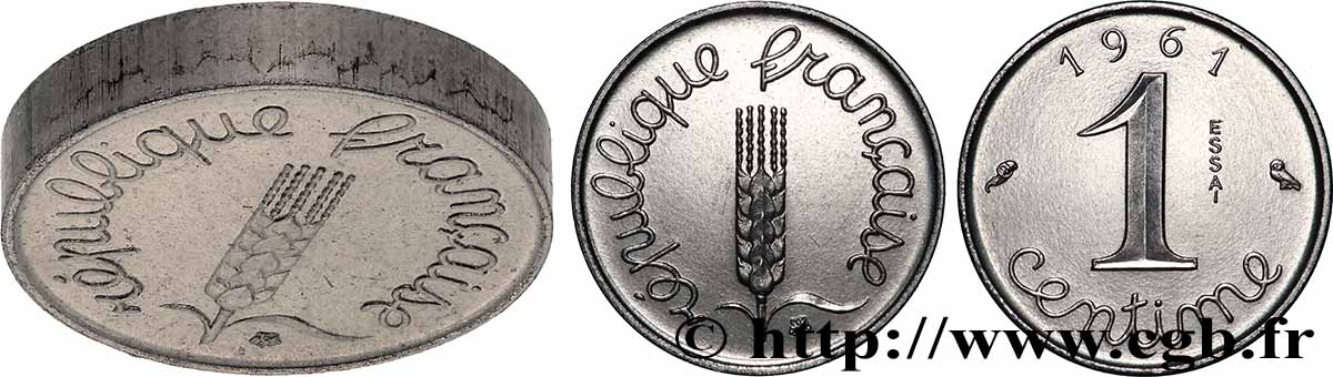 Essai-piéfort acier de 1 centime Épi 1961 Paris GEM.4 EP MS 