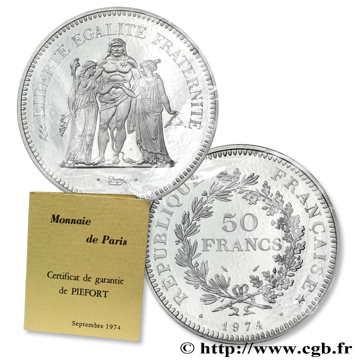 Piéfort argent de 50 francs Hercule  1974 Pessac F.427/2P FDC70 