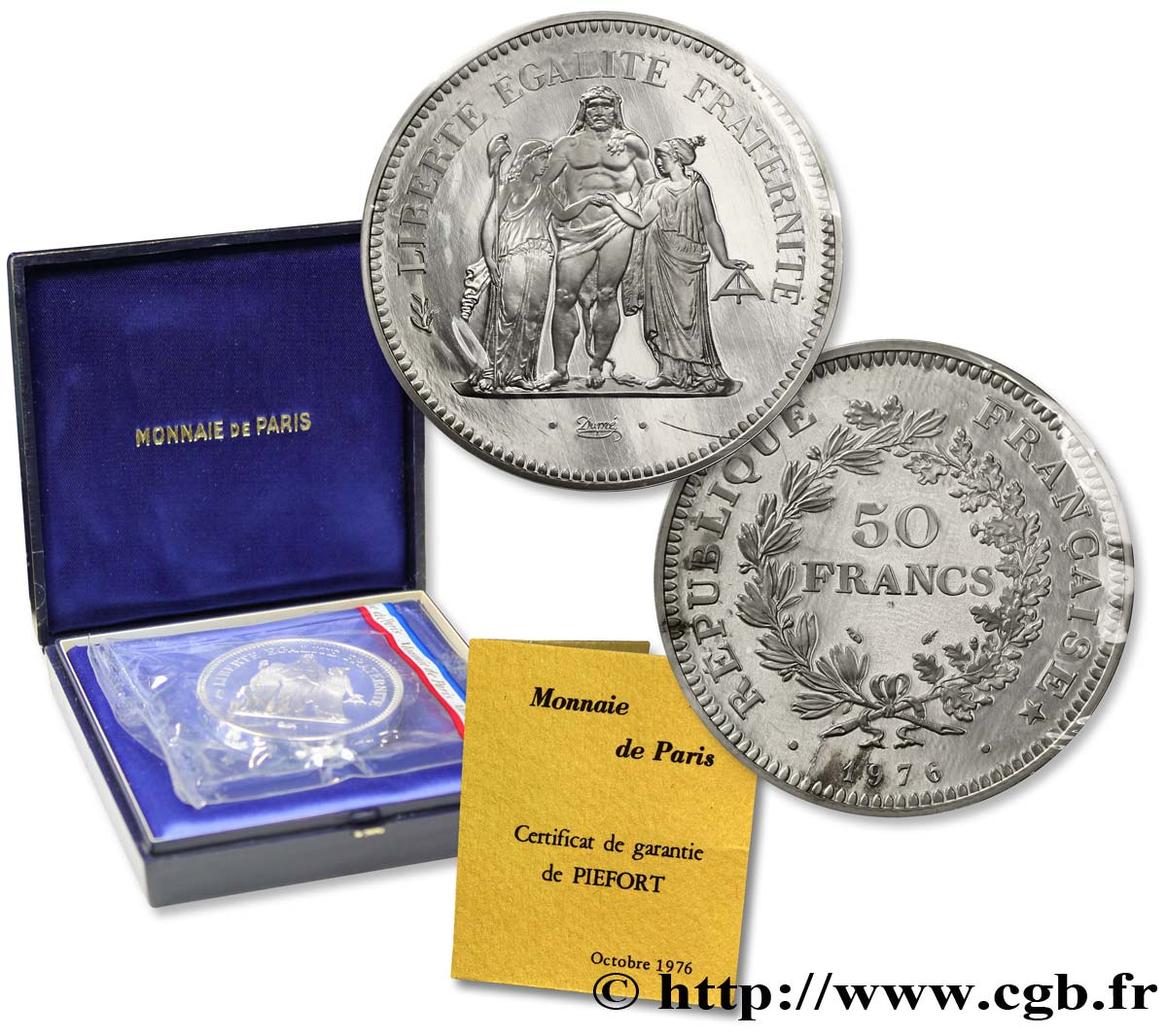 Piéfort argent de 50 francs Hercule  1976 Pessac F.427/4P FDC70 
