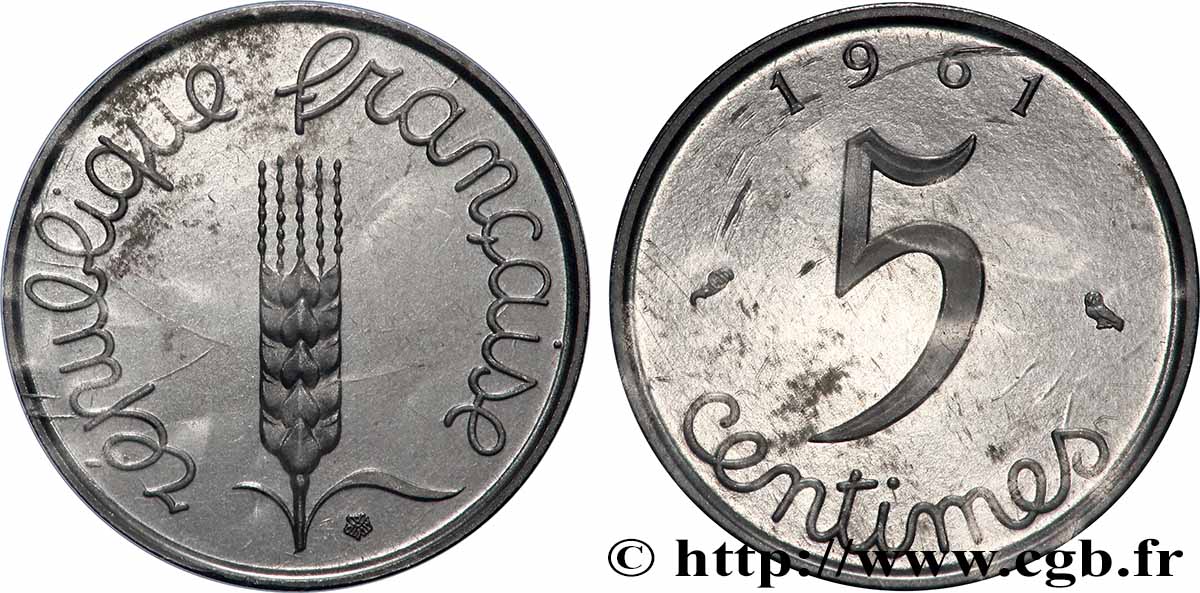 Piéfort Acier de 5 centimes Épi 1961 Paris GEM.21 P1 FDC 