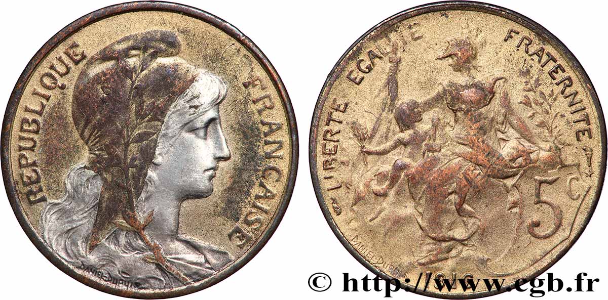 5 centimes Daniel-Dupuis, argenté et doré 1916  F.119/29 var. TTB 