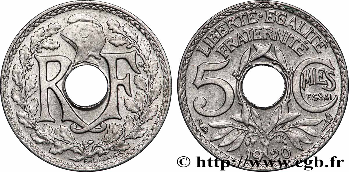 Essai de 5 centimes Lindauer, petit module 1920  F.122/1 SPL 