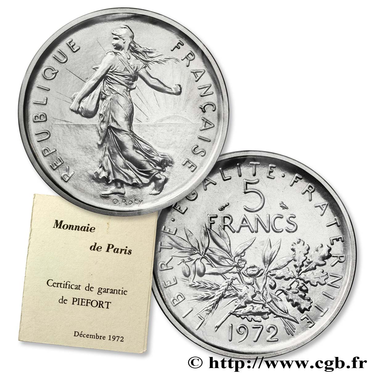 Piéfort Cu-Ni de 5 francs Semeuse, nickel 1972 Paris F.341/4P FDC70 