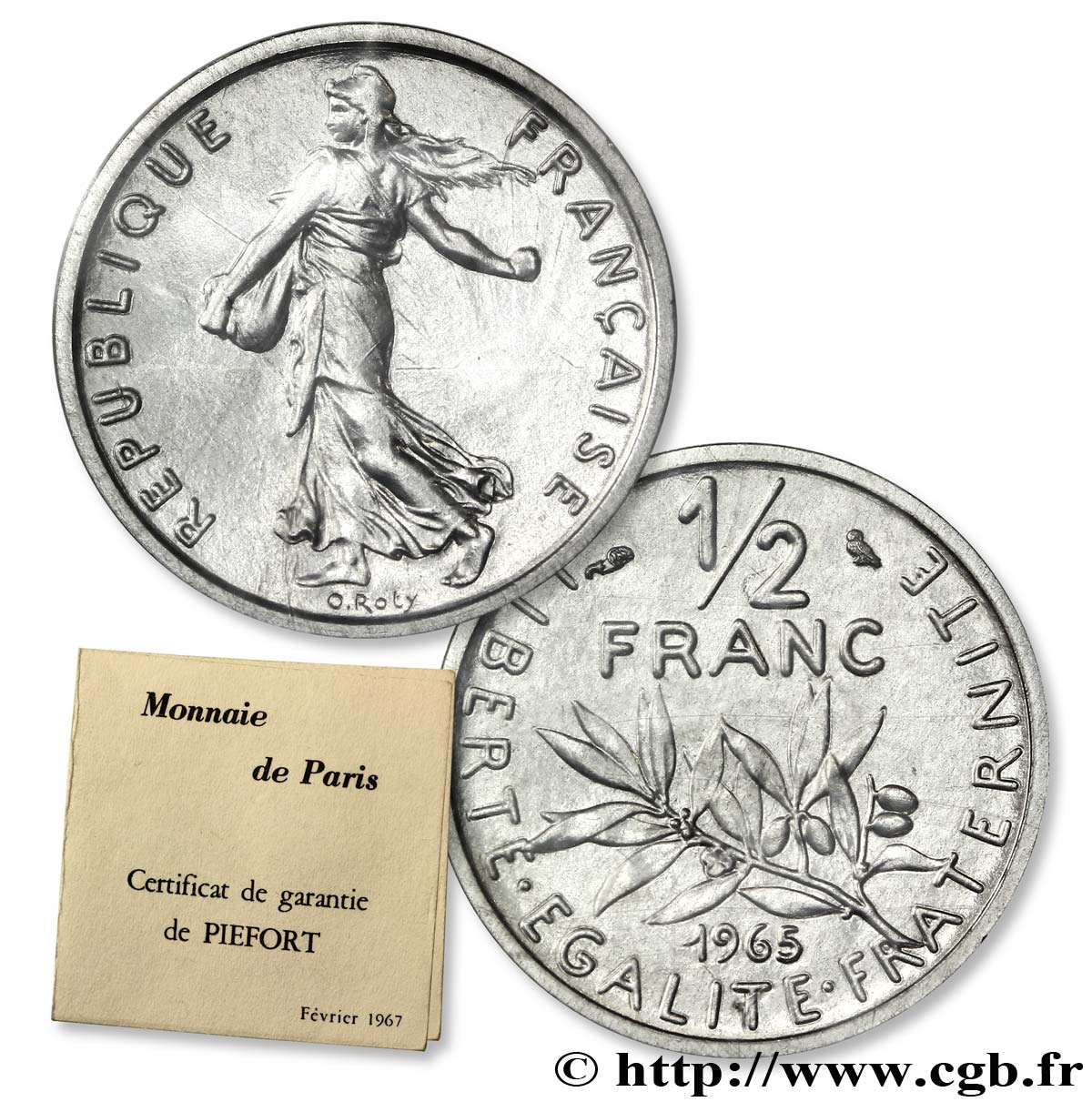 Piéfort nickel de 1/2 franc Semeuse 1965 Paris F.198/4P MS70 