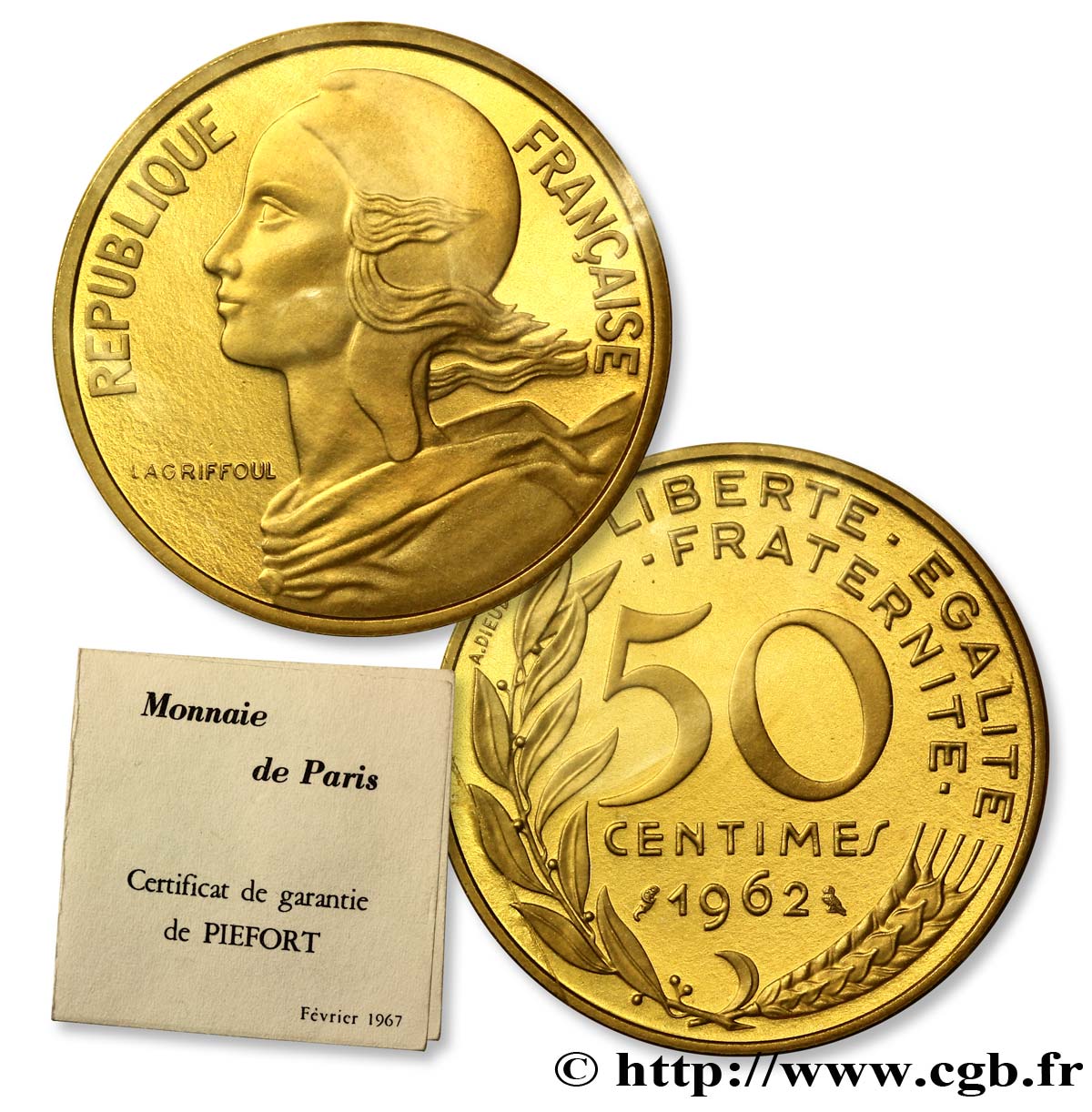 Piéfort Br-Al de 50 centimes Marianne, col à 4 plis 1962 Paris F.197/3P FDC70 