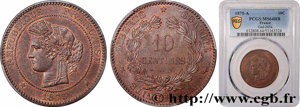 10 centimes Cérès 1875 Paris F.135/14 MS64 PCGS