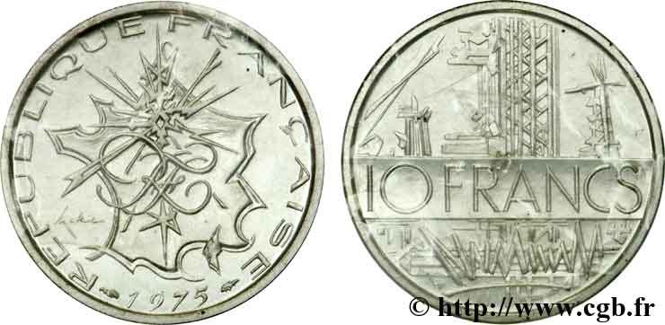 Piéfort argent de 10 francs Mathieu, tranche A 1975 Pessac F.365/3P FDC70 