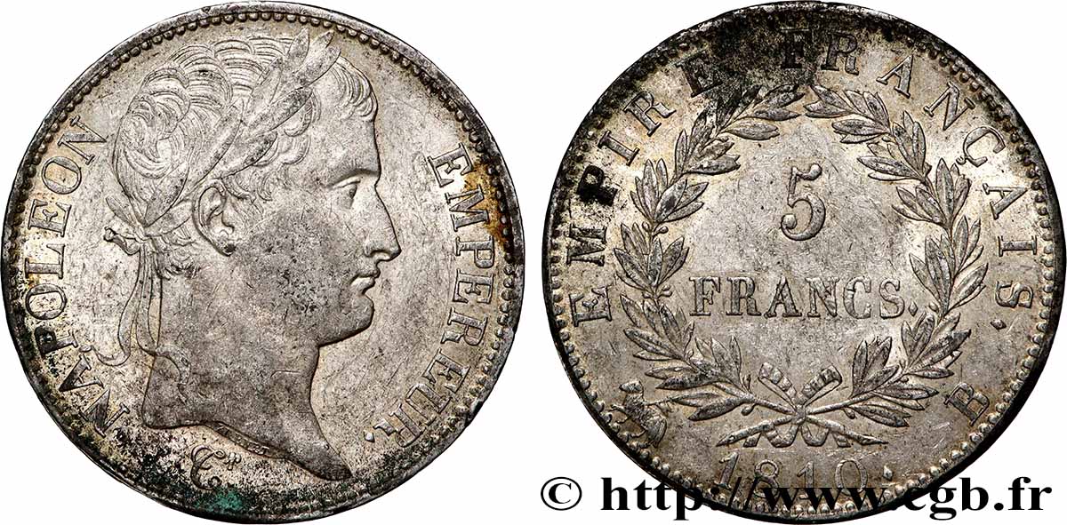 5 francs Napoléon Empereur, Empire français 1810 Rouen F.307/15 TTB+ 