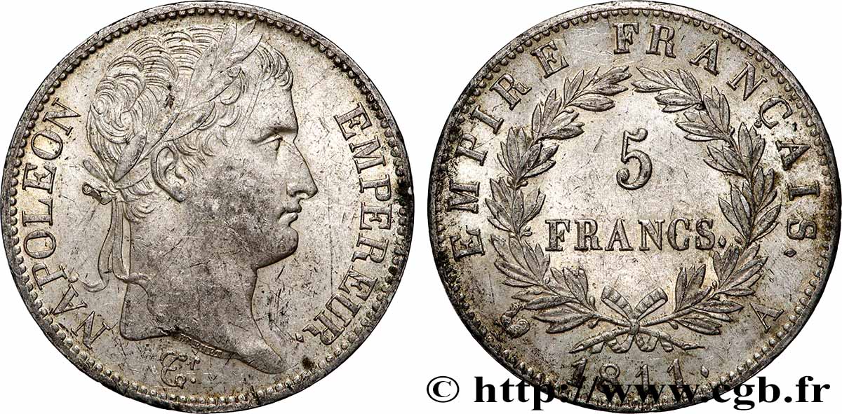 5 francs Napoléon Empereur, Empire français 1811 Paris F.307/27 TTB 