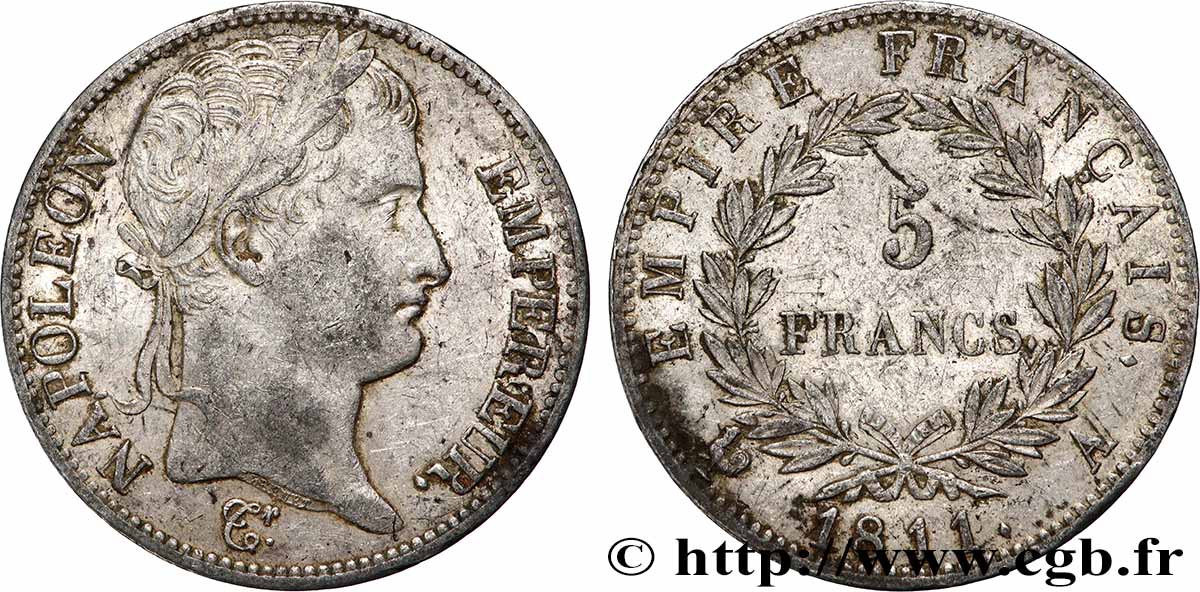 5 francs Napoléon Empereur, Empire français 1811 Paris F.307/27 TTB 