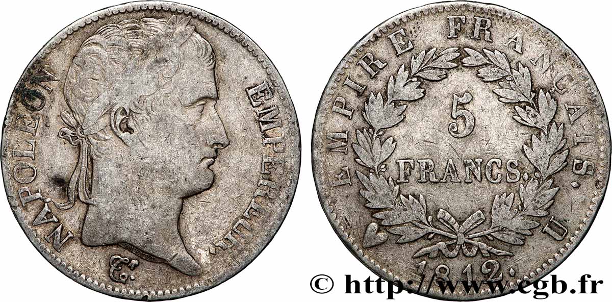 5 francs Napoléon Empereur, Empire français 1812 Turin F.307/55 B+ 