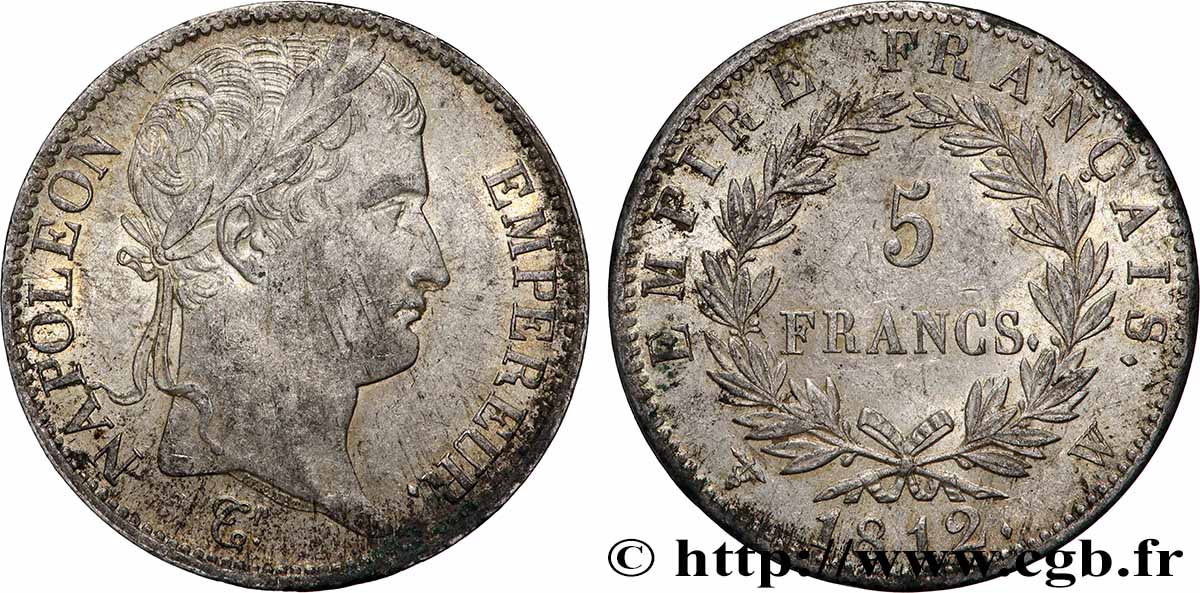 5 francs Napoléon Empereur, Empire français 1812 Lille F.307/57 TTB+ 