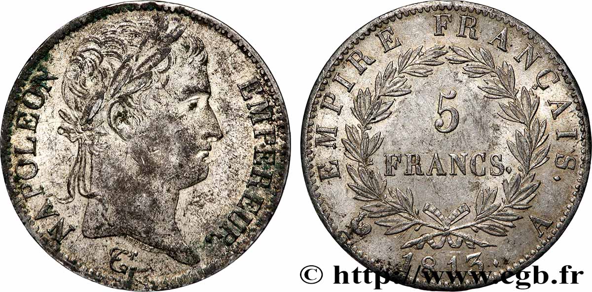 5 francs Napoléon Empereur, Empire français 1813 Paris F.307/58 TTB 