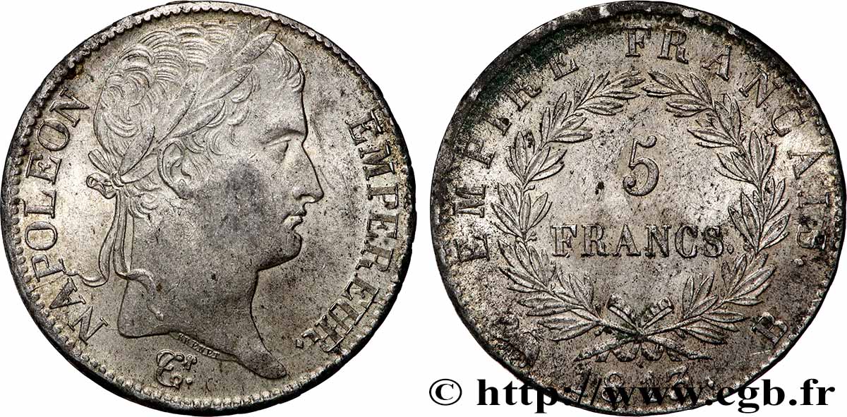 5 francs Napoléon Empereur, Empire français 1813 Rouen F.307/59 SUP 